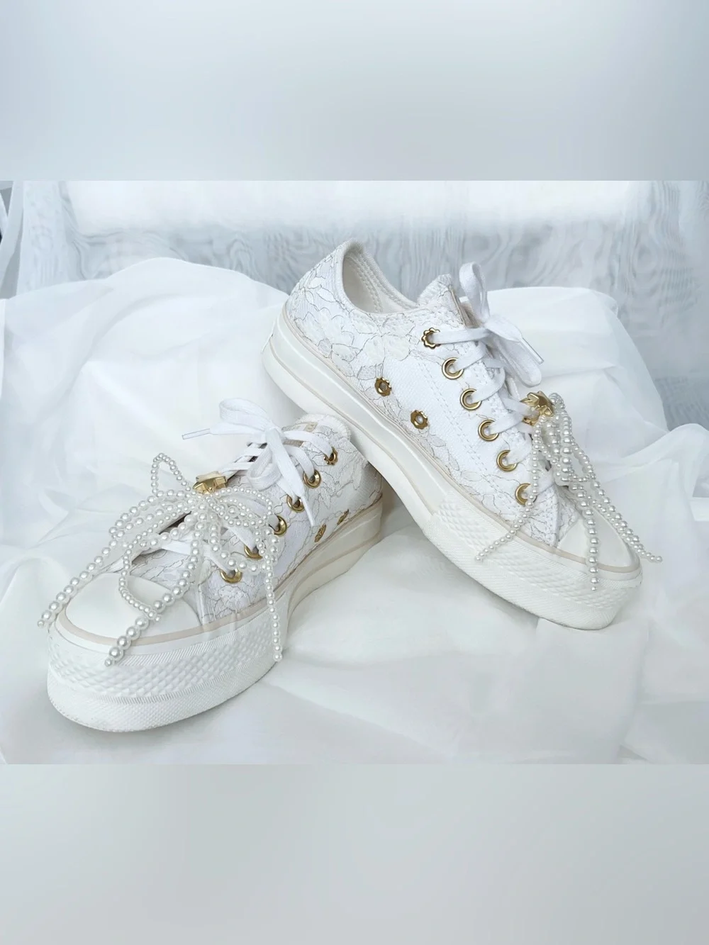 Converse Chuck Taylor Platform Pearls Lace Shoes Wedding/Party Sneaker A15197C